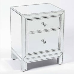 Celine Silver Mirrored Glass 2 Drawer Bedside Cabinet