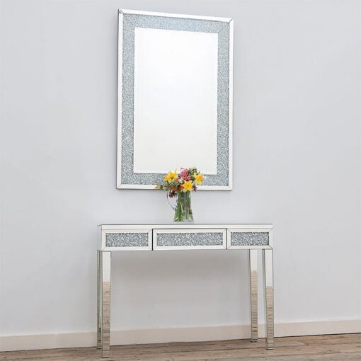Diamond Crush Mirrored Glass 1 Drawer Dressing Table Console Table