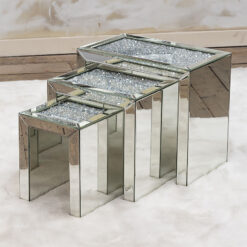 Diamond Crush Nest Of 3 Mirrored Glass Side Tables