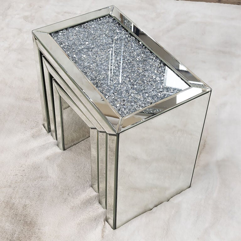 Diamond Crush Nest Of 3 Mirrored Glass Side Tables Picture Perfect Home
