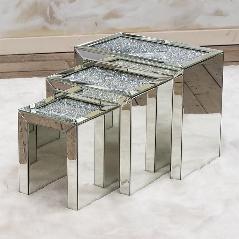 Diamond Crush Nest Of 3 Mirrored Glass Side Tables Picture Perfect Home