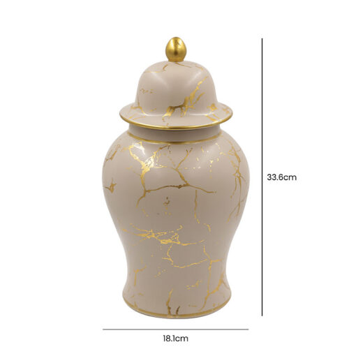 Light Brown And Gold Ginger Jar With Lid 34cm