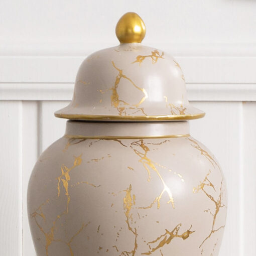 Light Brown And Gold Ginger Jar With Lid 44cm
