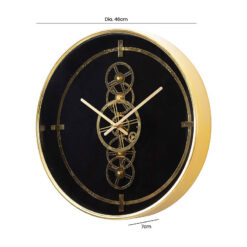 Black And Gold Visible Moving Gears Wall Clock 46cm