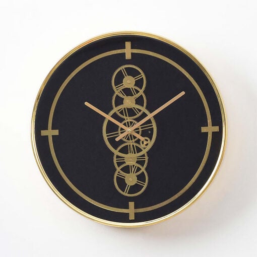Black And Gold Visible Moving Gears Wall Clock 46cm