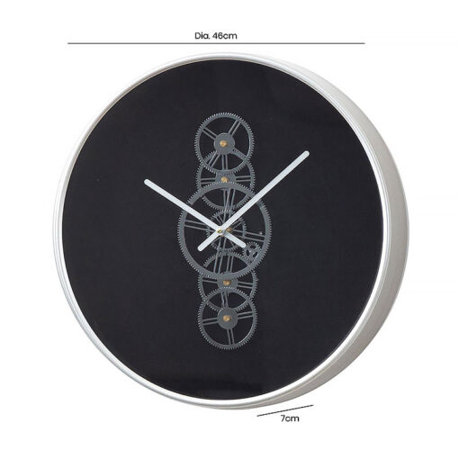 Black And Silver Moving Gears Wall Clock 46cm