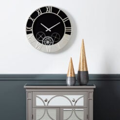 Black And Silver Visible Moving Gears Wall Clock 52cm
