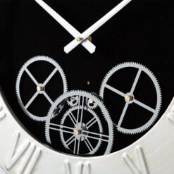 Black And Silver Visible Moving Gears Wall Clock 52cm