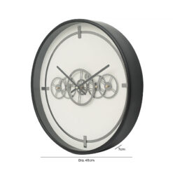 Black And White Visible Moving Gears Wall Clock 46cm