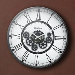 Black And White Visible Moving Gears Wall Clock 53cm