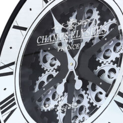 Black Metal And Mirrored Glass Visible Moving Gears Wall Clock 60cm