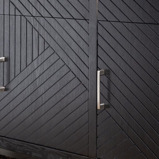 Charlotte Black Wood 3 Door 3 Drawer Sideboard With Chevron Pattern