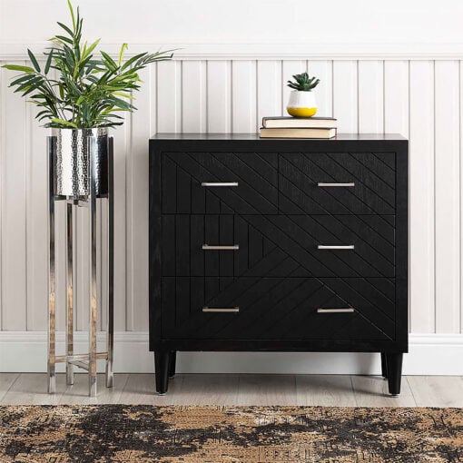 Charlotte Black Wood 4 Drawer Chest Of Drawers With Chevron Pattern