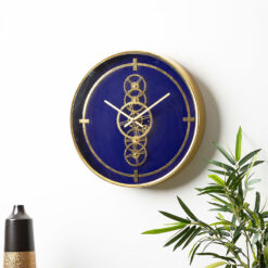 Dark Blue And Gold Visible Moving Gears Wall Clock 46cm