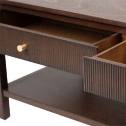 Ebony Walnut Brown Wood 2 Drawer Coffee Table With Gold Handles
