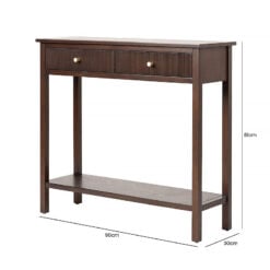 Ebony Walnut Brown Wood 2 Drawer Console Table With Gold Handles