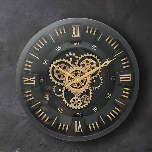 Gold And Black Visible Moving Gears Wall Clock 46cm