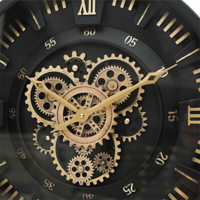 Gold And Black Visible Moving Gears Wall Clock 46cm | Picture Perfect Home