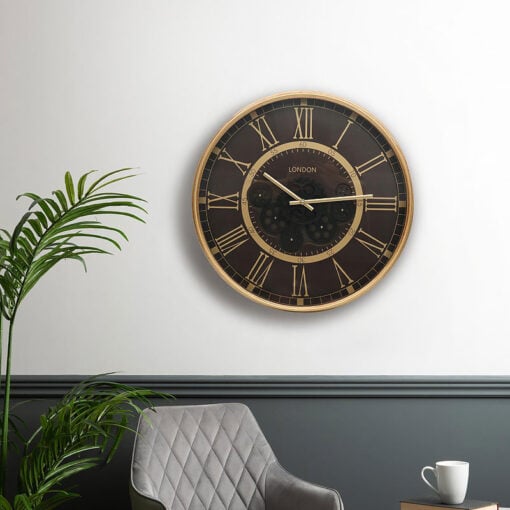 Gold And Black Visible Moving Gears Wall Clock 54cm