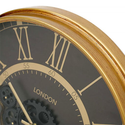 Gold And Black Visible Moving Gears Wall Clock 54cm