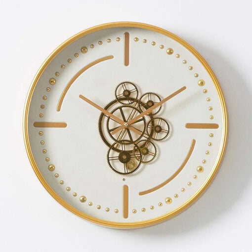 Gold And White Visible Moving Gears Wall Clock 46cm