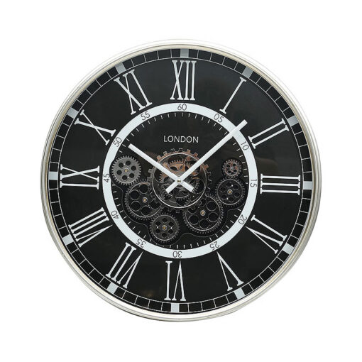 Black And Silver Visible Moving Gears Wall Clock 53cm