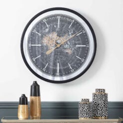 Large Black And Gold Visible Moving Gears Wall Clock 80cm