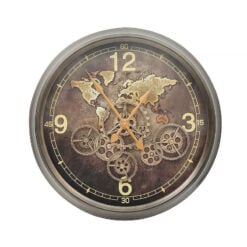 Large Coffee Brown Visible Moving Gears Wall Clock 62cm
