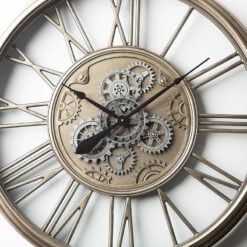 Large Silver Skeleton Visible Moving Gears Wall Clock 85cm