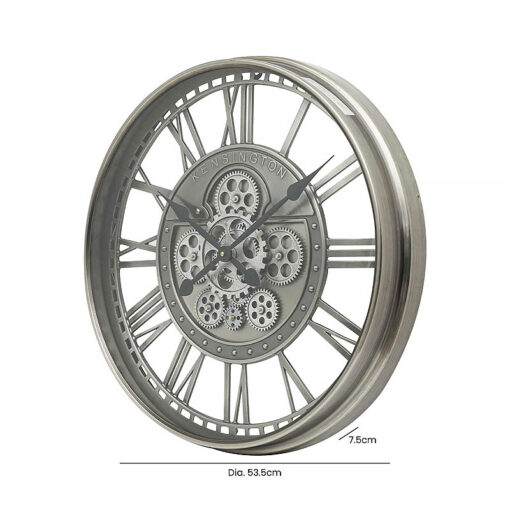Nickel Silver Skeleton Visible Moving Gears Wall Clock 53cm