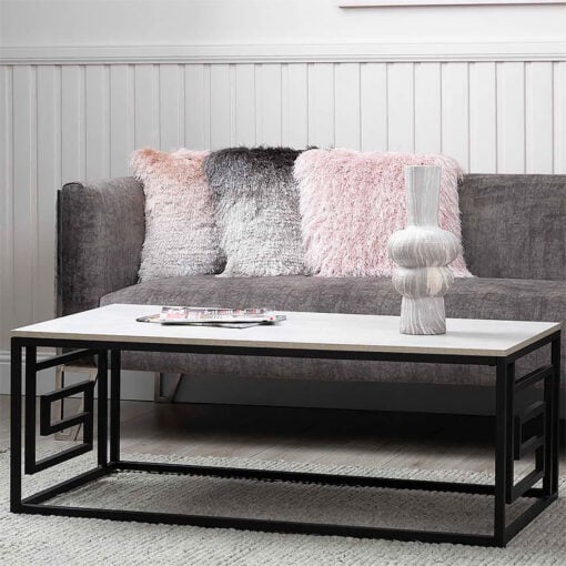 Olympia Black Metal And Grey Faux Concrete Coffee Table