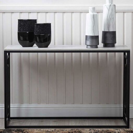 Olympia Black Metal And Grey Faux Concrete Console Table