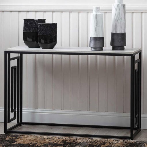 Olympia Black Metal And Grey Faux Concrete Console Table