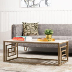 Olympia Gold Metal And Cream White Faux Concrete Coffee Table