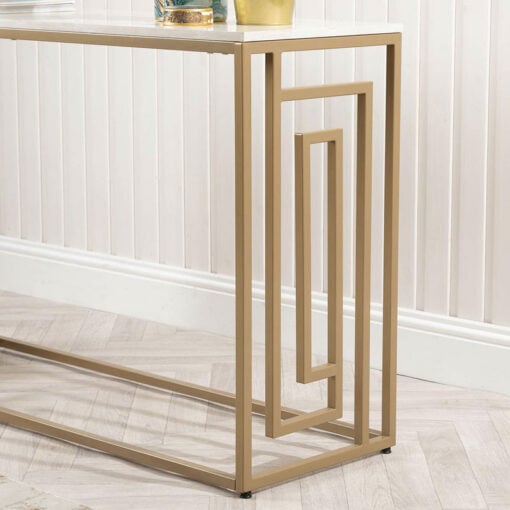 Olympia Gold Metal And Cream White Faux Concrete Console Table