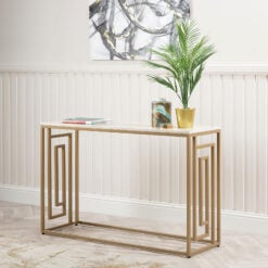 Olympia Gold Metal And Cream White Faux Concrete Console Table