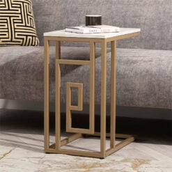 Olympia Gold Metal And Cream White Faux Concrete Sofa Table