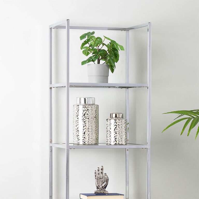 Otis Chrome Metal and Clear Glass Shelving Unit Display Unit 189cm