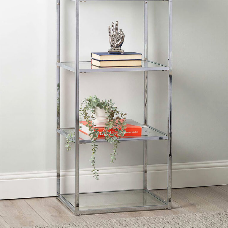 Otis Chrome Metal and Clear Glass Shelving Unit Display Unit 189cm ...