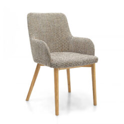 Set Of 2 Austin Tweed Oatmeal Tub Dining Chairs With Natural Wood Legs