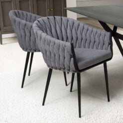 Set Of 2 Brooklyn Braided Grey Fabric And Black Legs Tub Dining Chairs