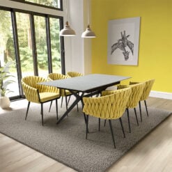 Brooklyn Braided Yellow Fabric And Black Legs Tub Dining Chair