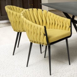 Set Of 2 Brooklyn Braided Yellow Fabric And Black Legs Tub Dining Chairs