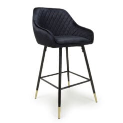 Set Of 2 Bryce Brushed Black Velvet Bar Stools With Black And Gold Legs