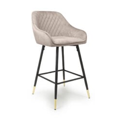 Bryce Brushed Mink Velvet Bar Stool With Black And Gold Legs