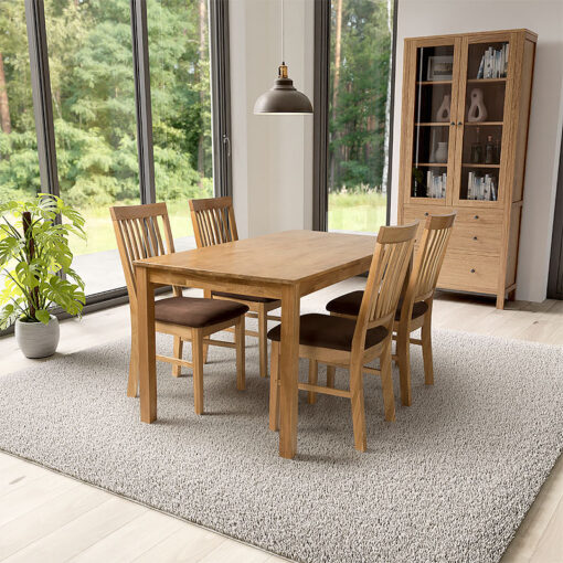 Campbell Solid Oak Dining Chair With Brown Faux Suede Seat