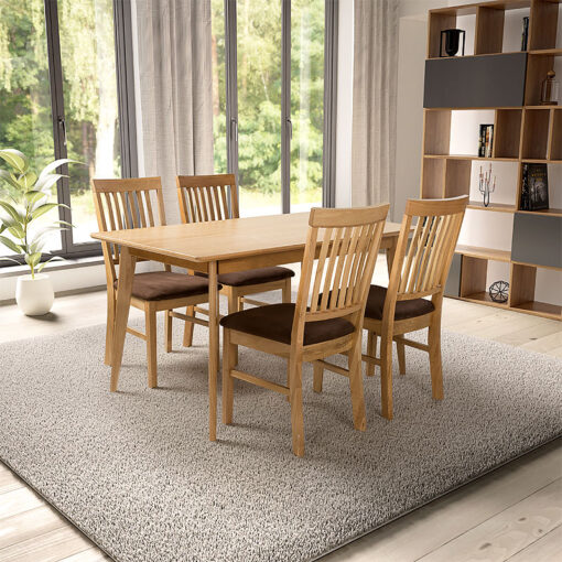 Campbell Solid Oak Dining Chair With Brown Faux Suede Seat