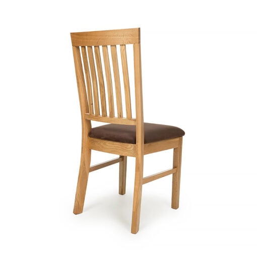 Campbell Solid Oak Dining Chair With Brown Faux Suede Seat