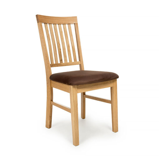 Campbell Solid Oak Dining Chair With Brown Faux Suede Seat