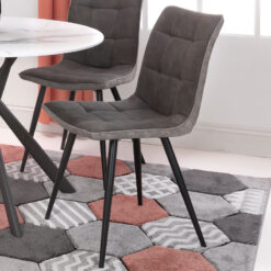 Set Of 2 Cruz Dark Grey Faux Suede Dining Chairs With Black Legs